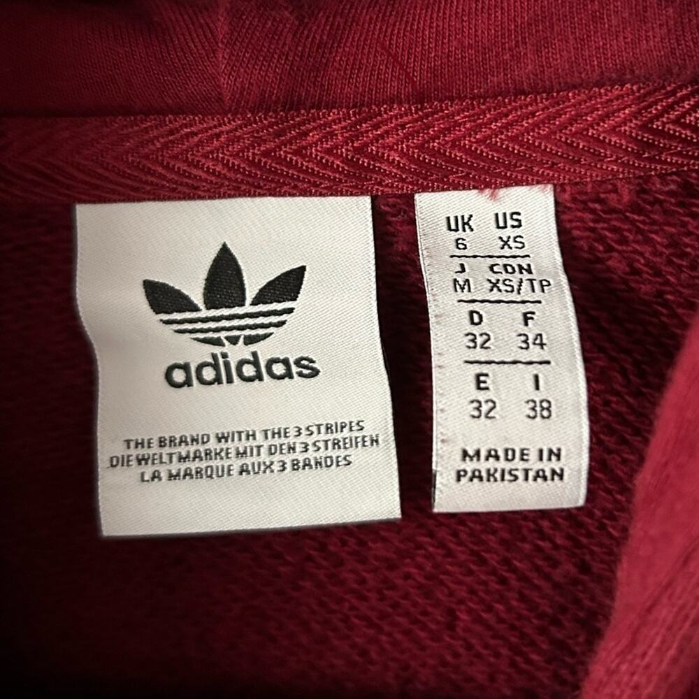 Adidas Trefoil Hoodie with Kangaroo Pocket, Shadow Red, Size XS - Picture 15 of 16